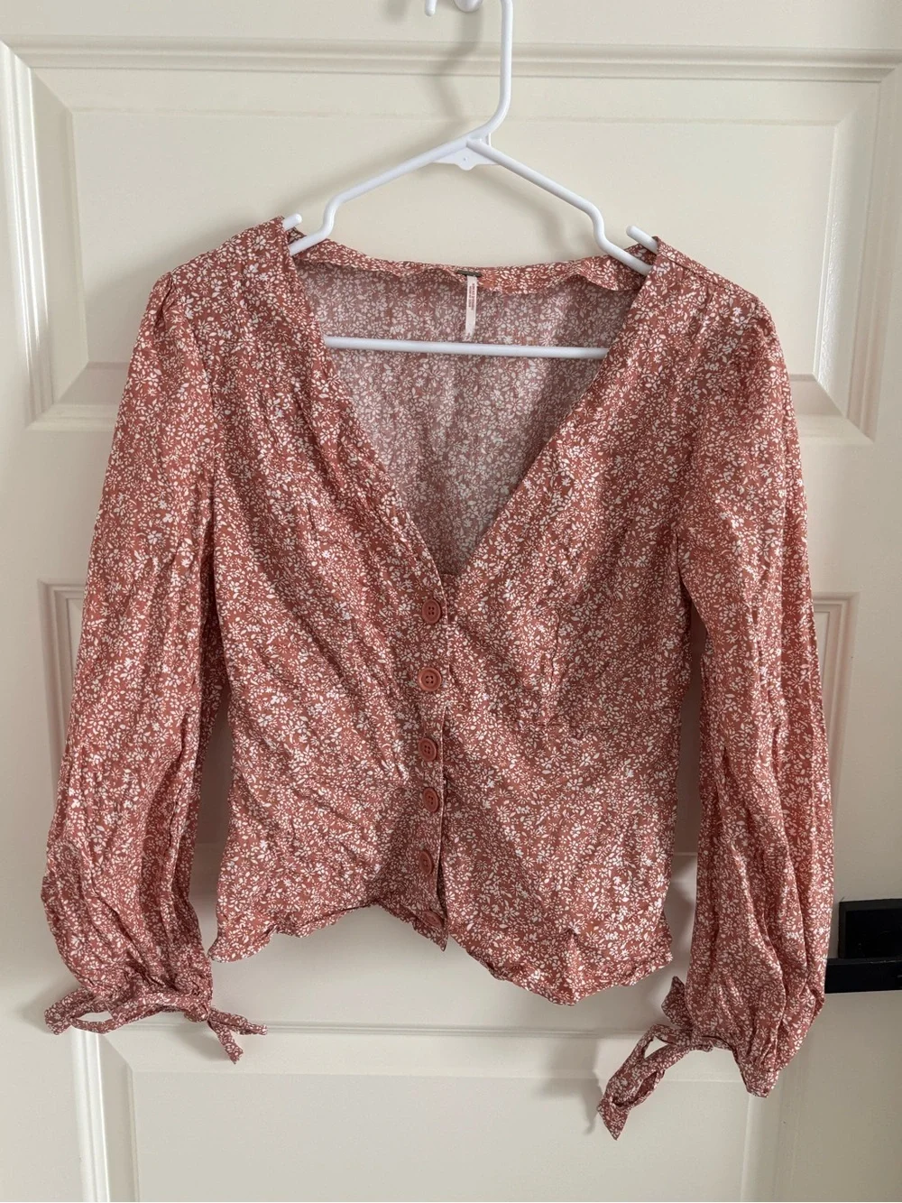 Free People Dusty Rose Floral Button-Front Blouse